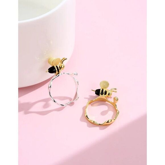 925 Sterling Silver & 18K Gold Plated Honey Drip Bumblebee Ring Size 9 - Picture 7 of 7